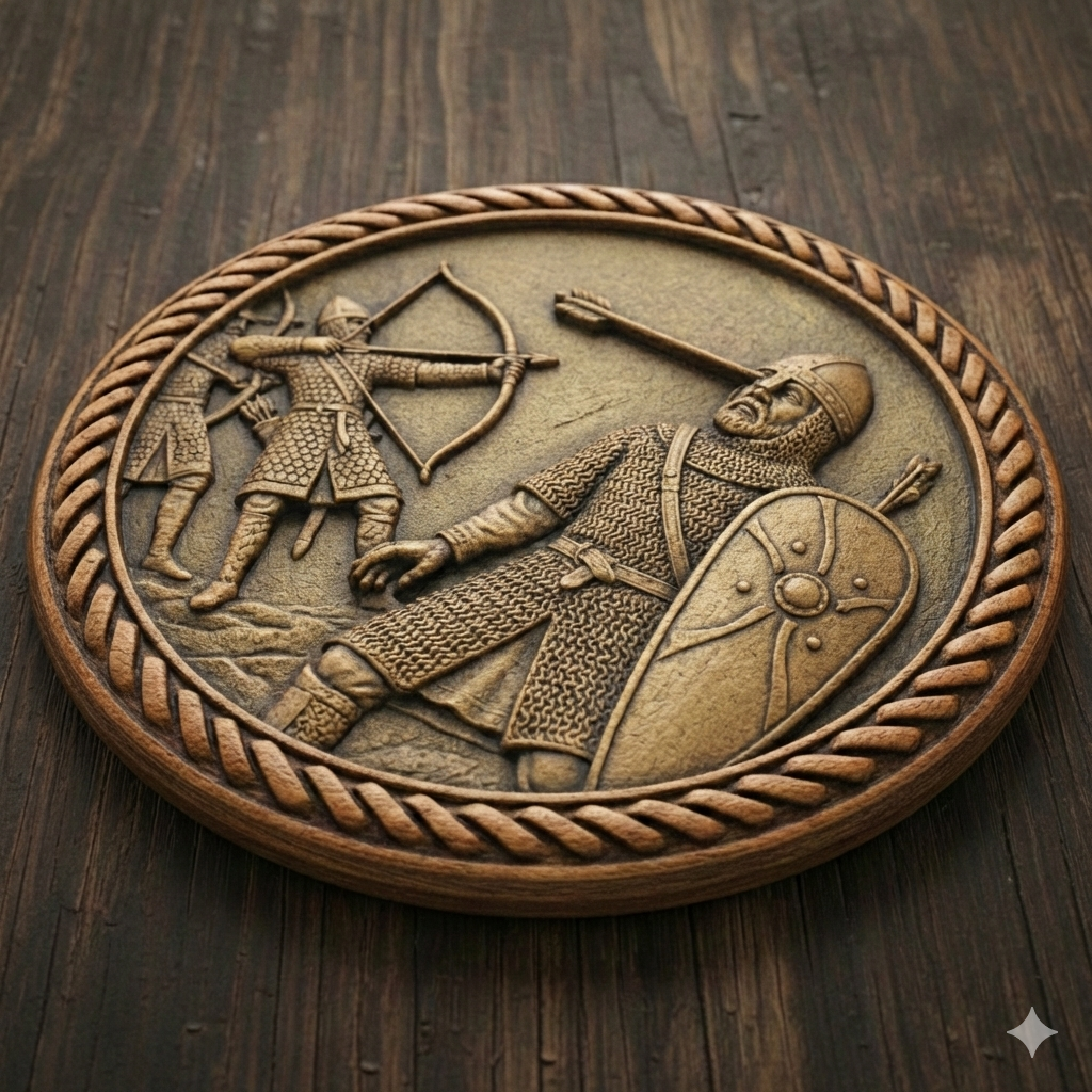 Coasters depicting scenes from the Bayeux Tapestry Anglo-Saxon and Normans Coaster