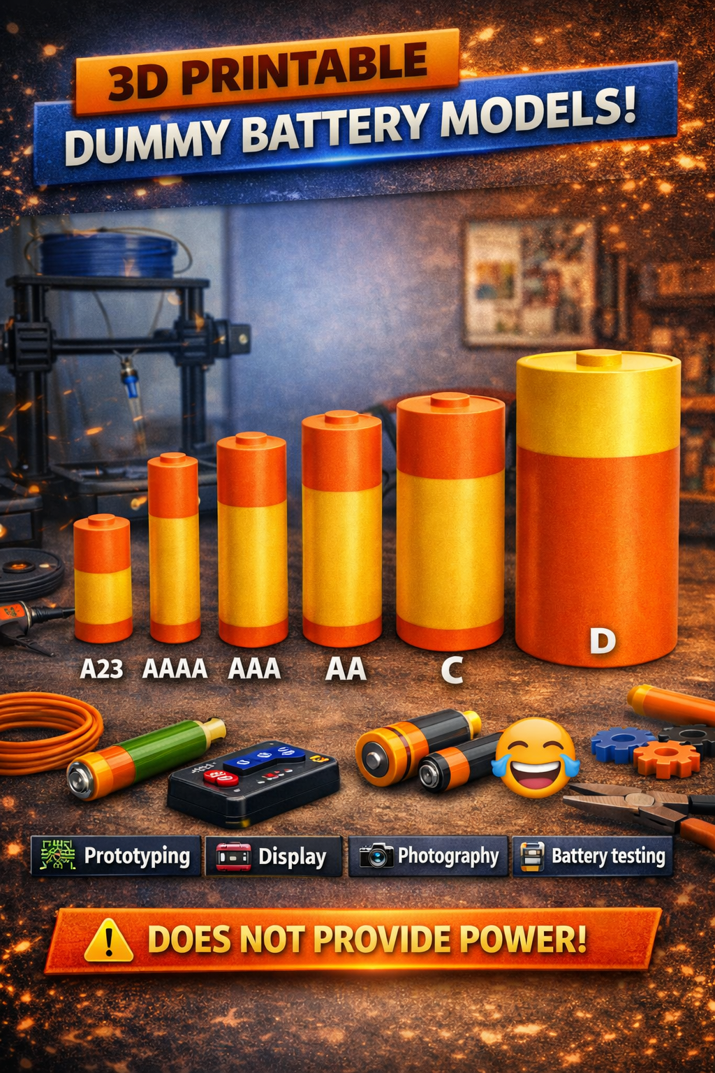 Dummy Batteries AA, AAA, AAAA, C, D, A23
