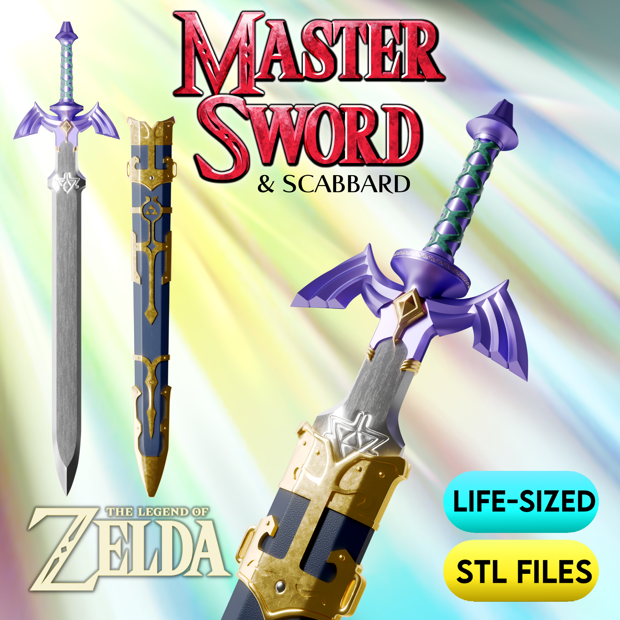 Master Sword & Scabbard STL Files | Life Sized | High Detail