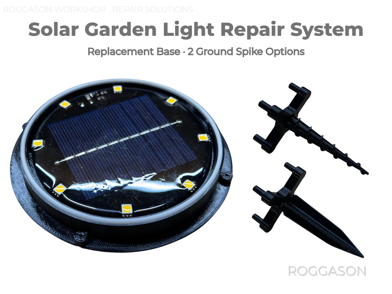 Solar Garden Light Repair System – Ø116 mm Base + Modular Ground Spikes