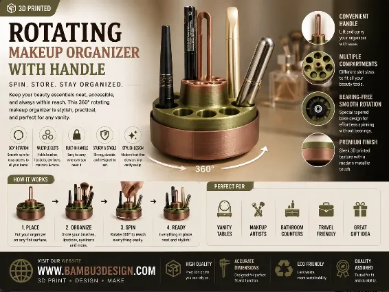 Rotating Makeup Organizer with Handle