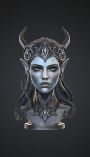 Dark Elf Demon Queen Bust – Horned Gothic Fantasy Female Statue