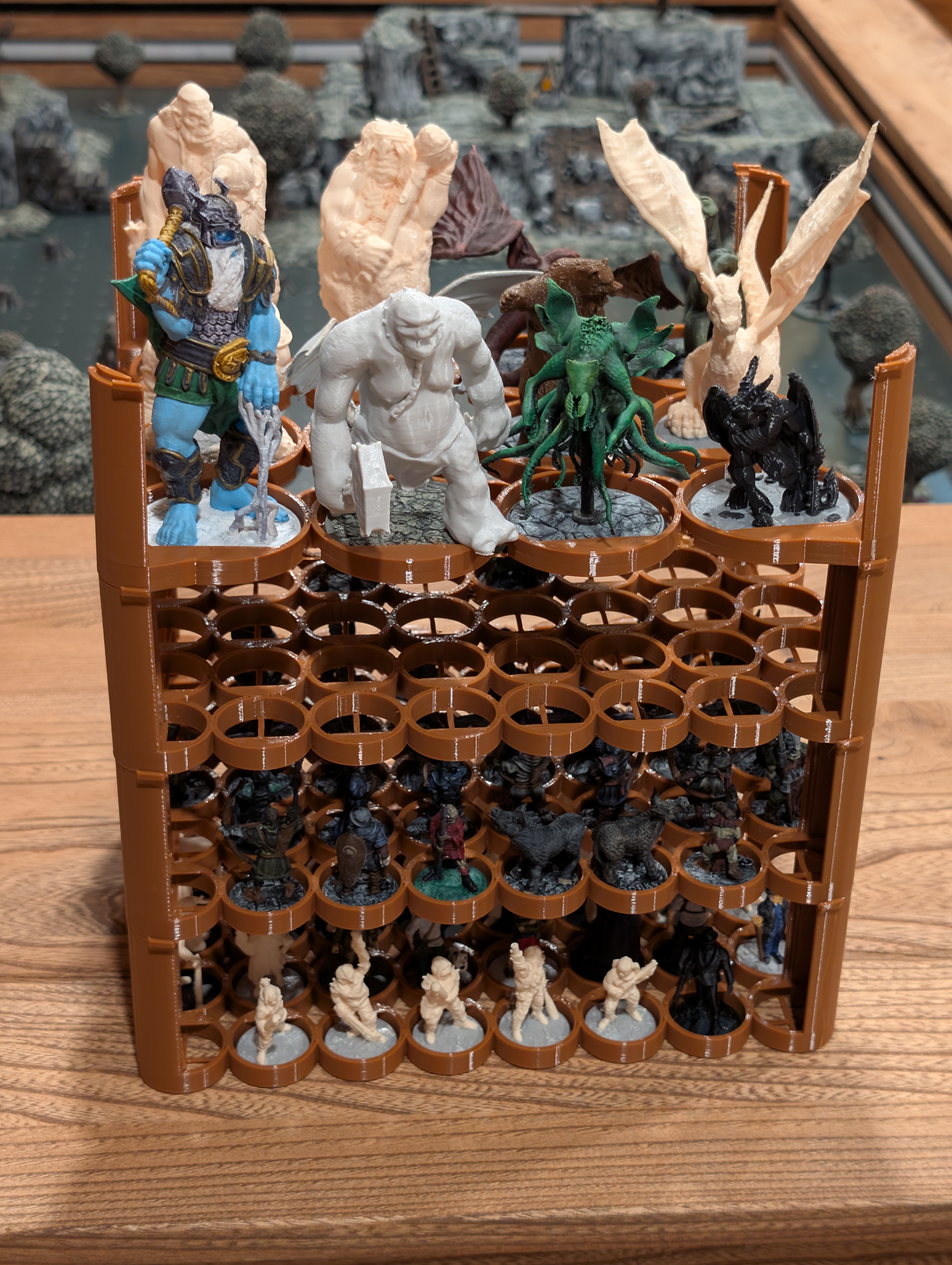 Miniature Figurine stackable storage rack for tabletop games, source files included.