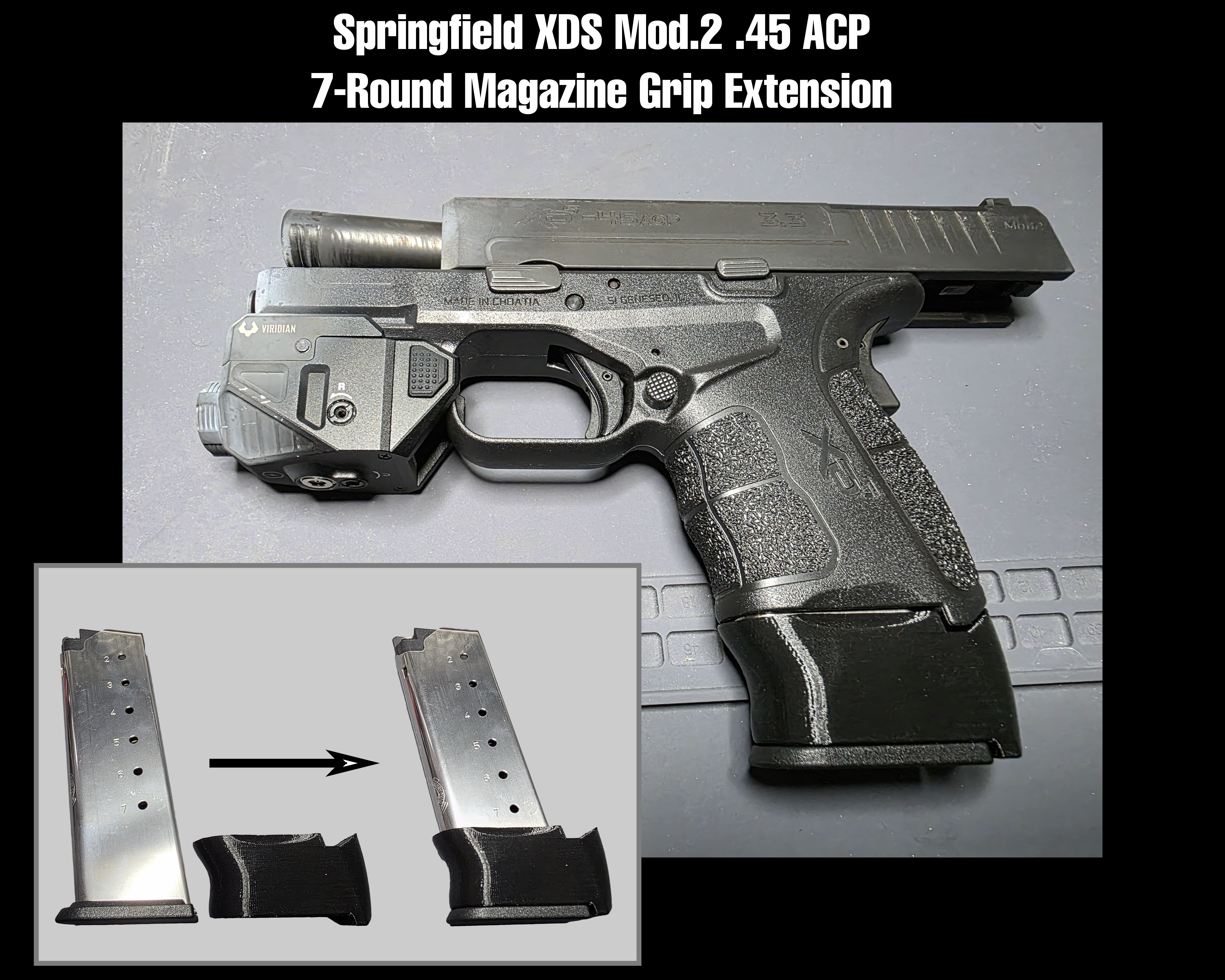 Springfield XD-S Mod.2 45ACP, 7-Round Magazine Grip Extension