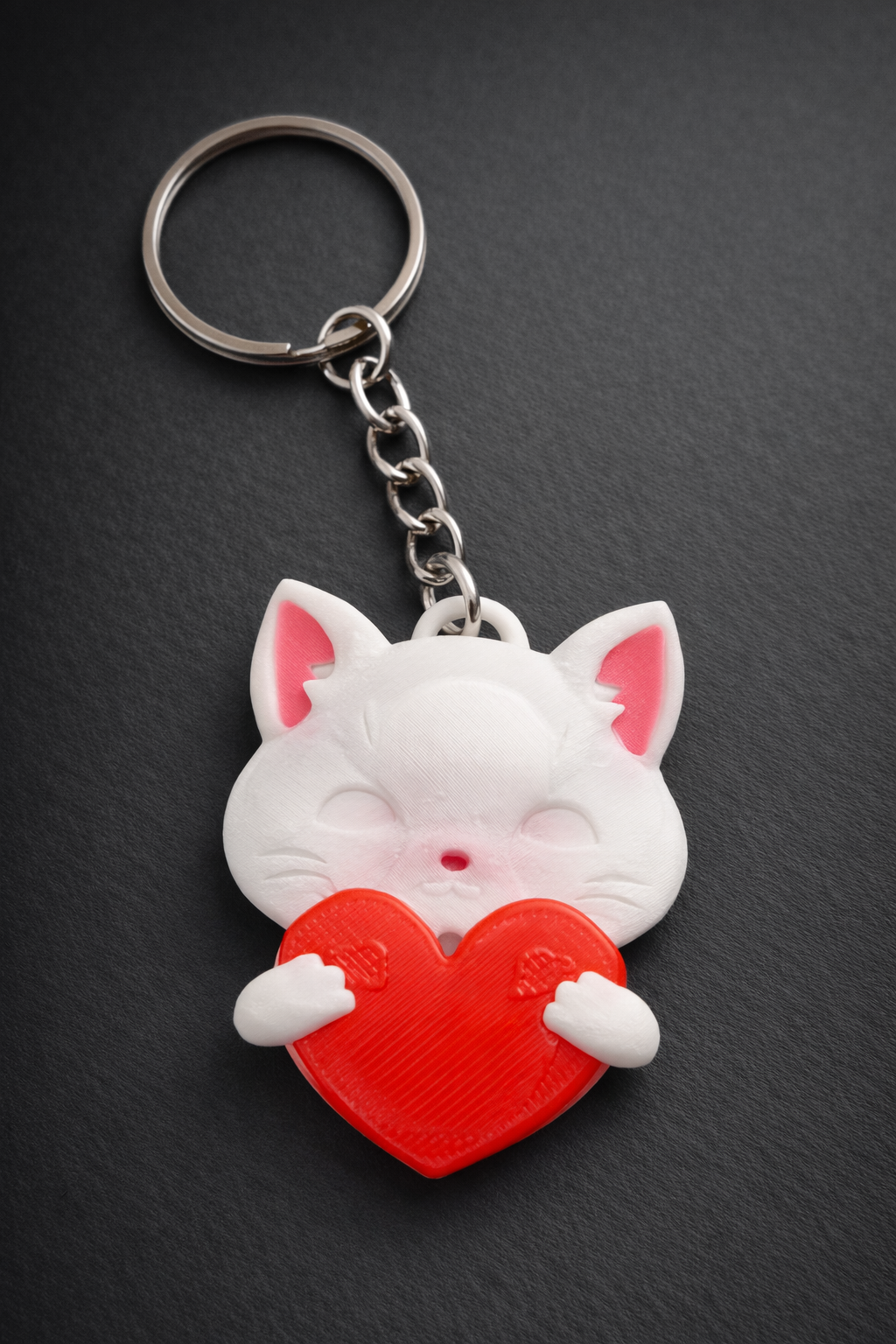 Cute Cat with Heart Keychain – 3D Printed Valentine Charm