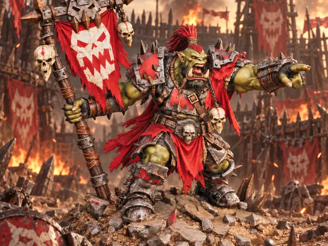 Vhorlath Realms – Orc – War Banner Commander (Dark Fantasy 3D Printable Miniature STL)