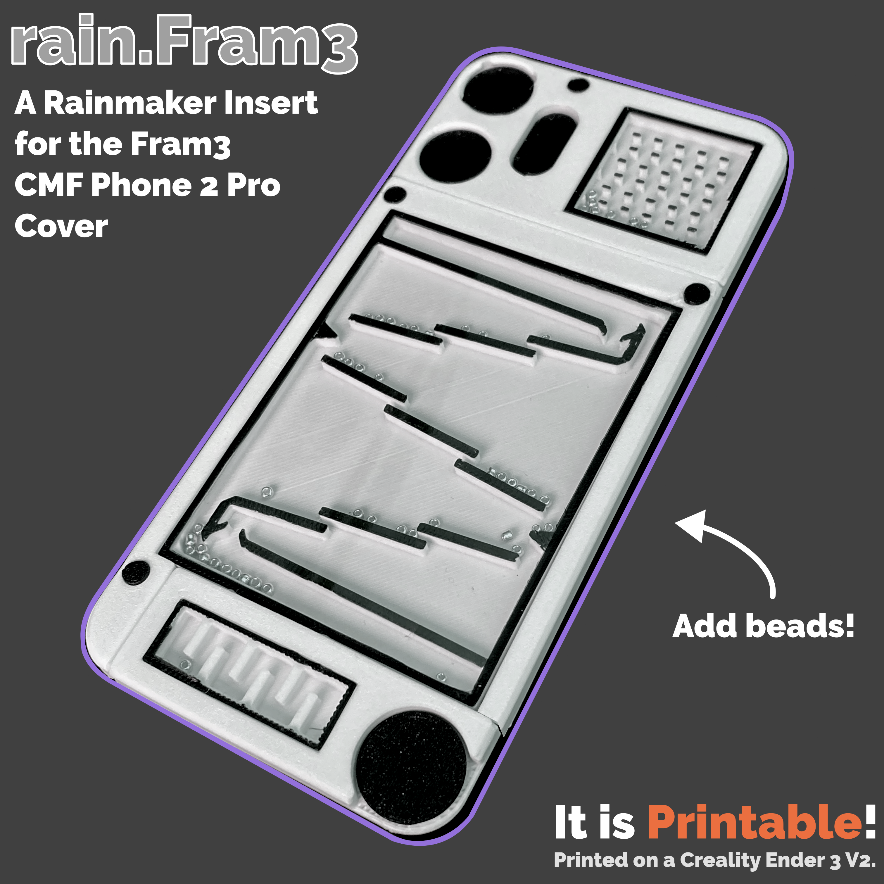 rain.Fram3 - A Rainmaker Insert for the Fram3 CMF Phone 2 Pro Cover 3D model thumbnail