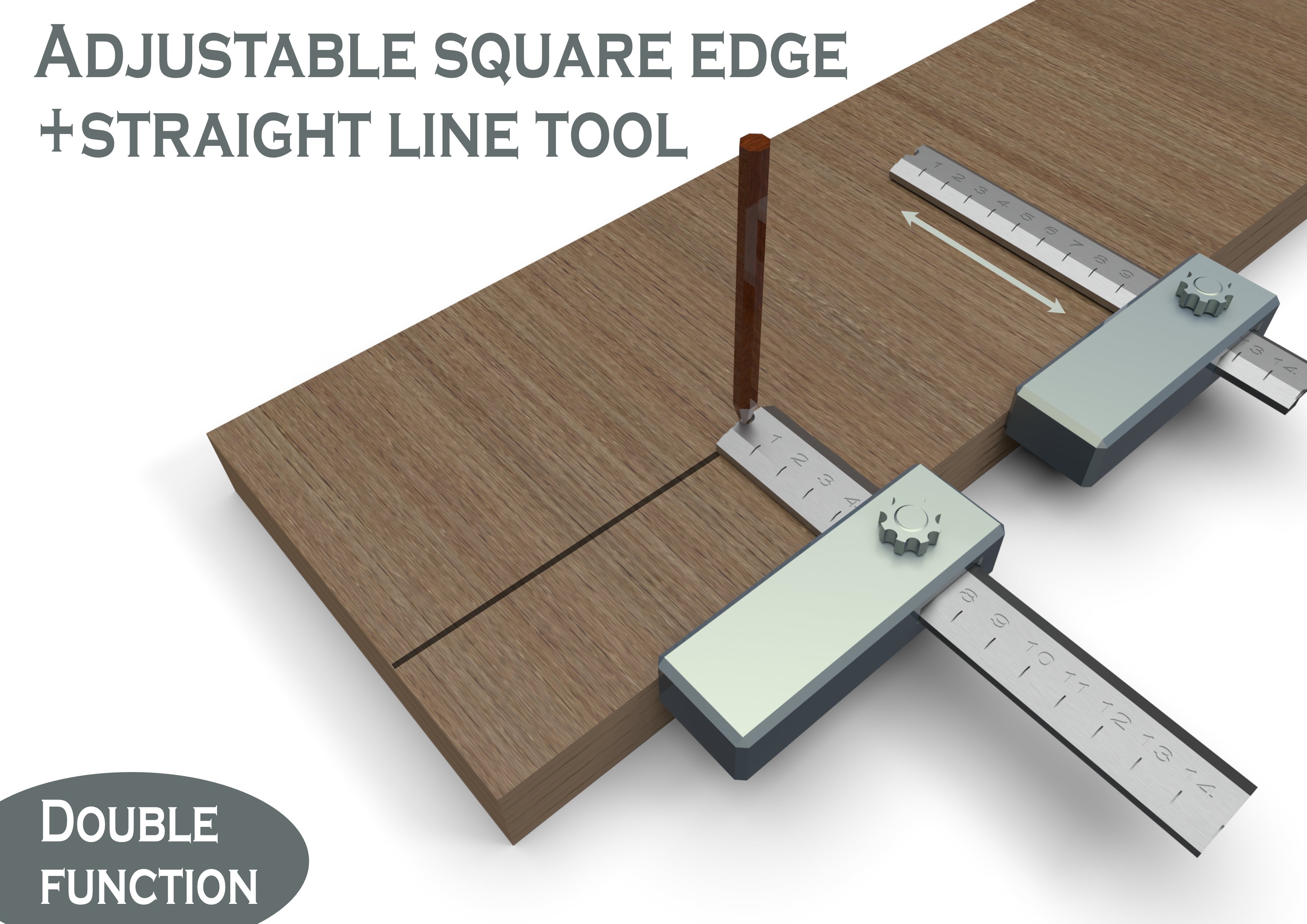 Adjustable square edge + straight line tool