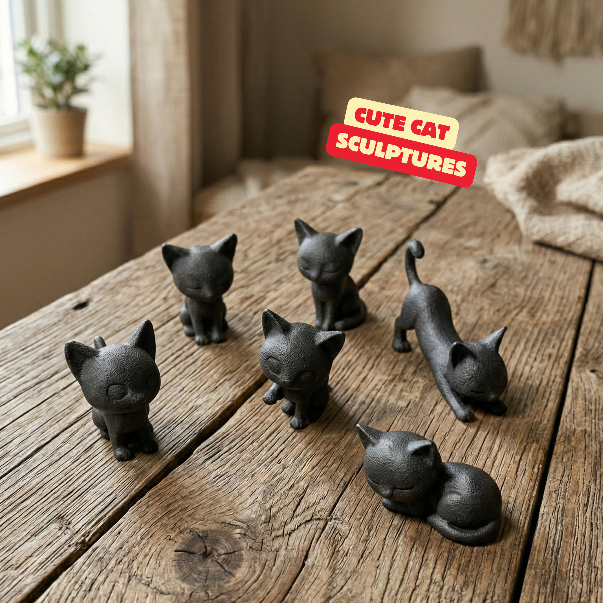 LAZY CATS / MODERN CAT SCULPTURES / BLACK SCULPTURES / TOY