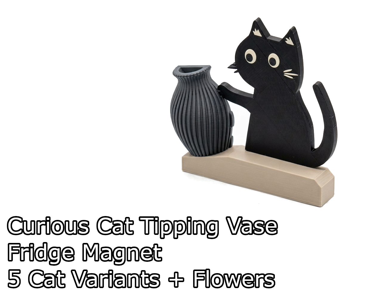 Curious Cat Tipping Vase | Fridge Magnet + Flowers