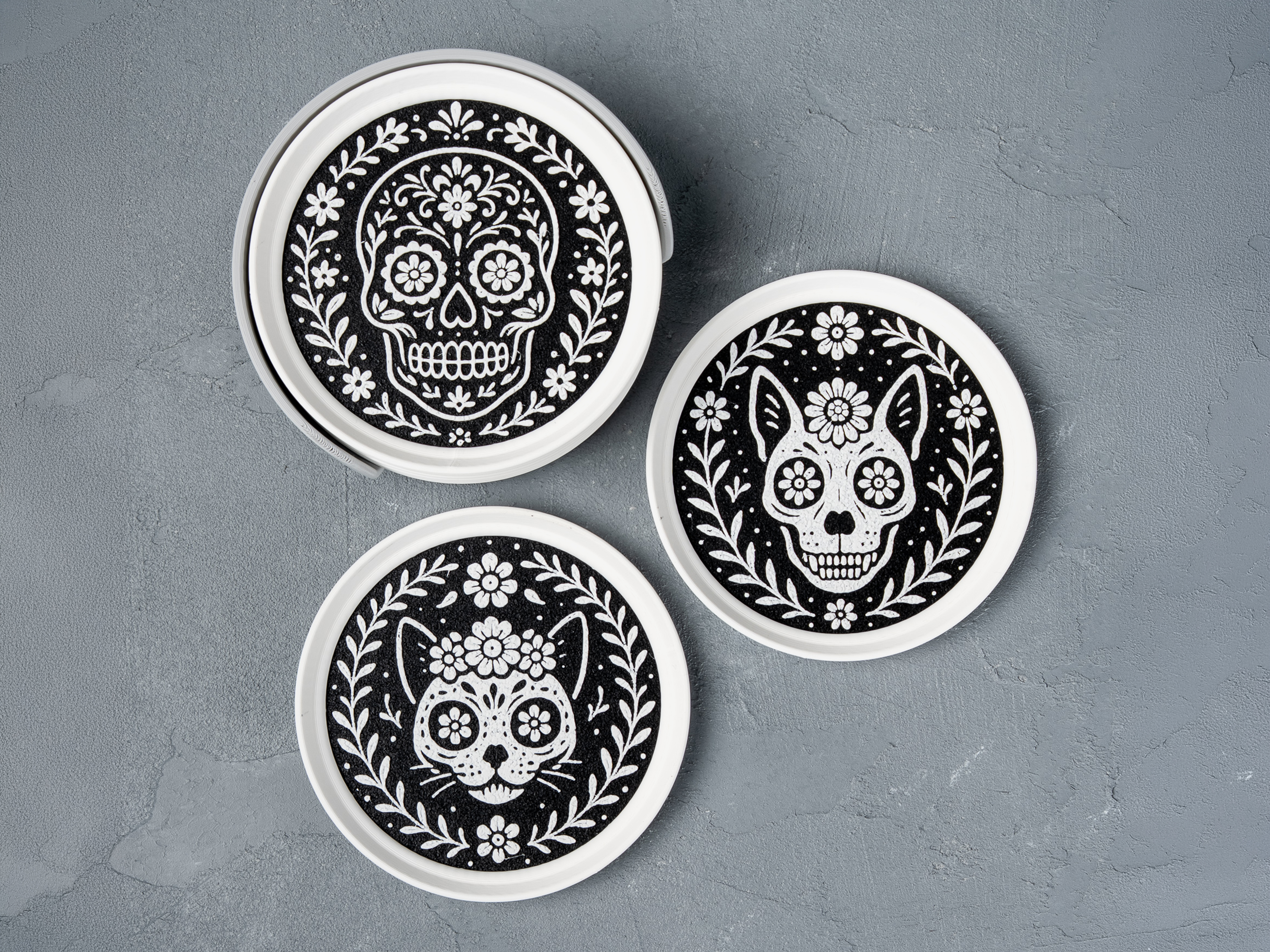 Miniatura 4 do modelo 3D Ornamental Skull Stackable Coasters