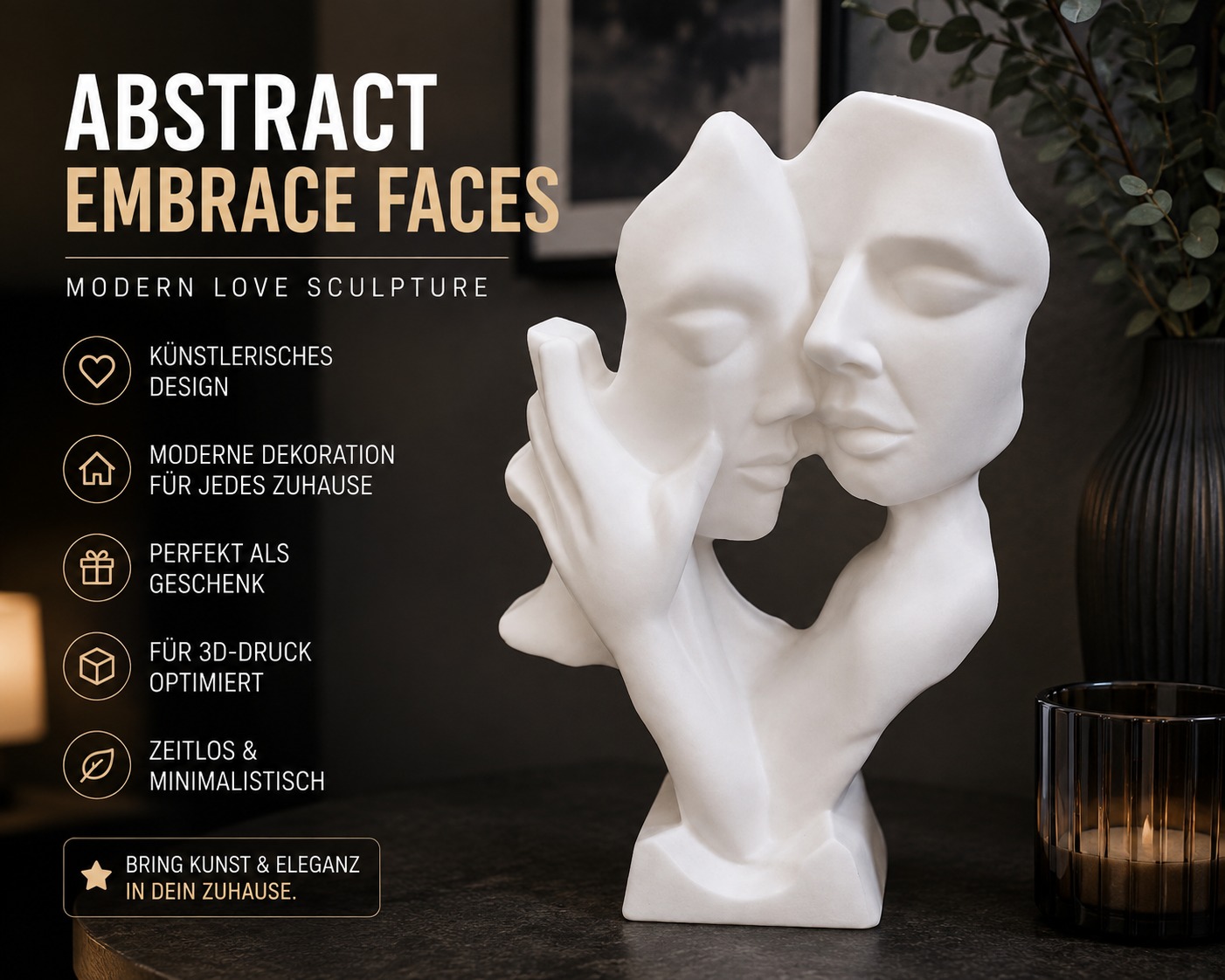 Abstract Embrace Faces – Modern Love Sculpture | Minimalist Decor