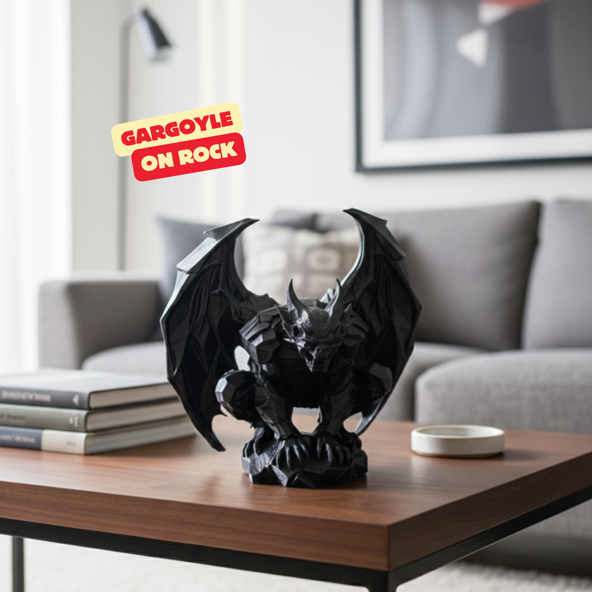 GARGOYLE ON ROCK SCULPTURE / ABSTRACT SCULPTURE / GOTHIC DECOR / HOMEDECOR / DECORATIONS / TABLETOP