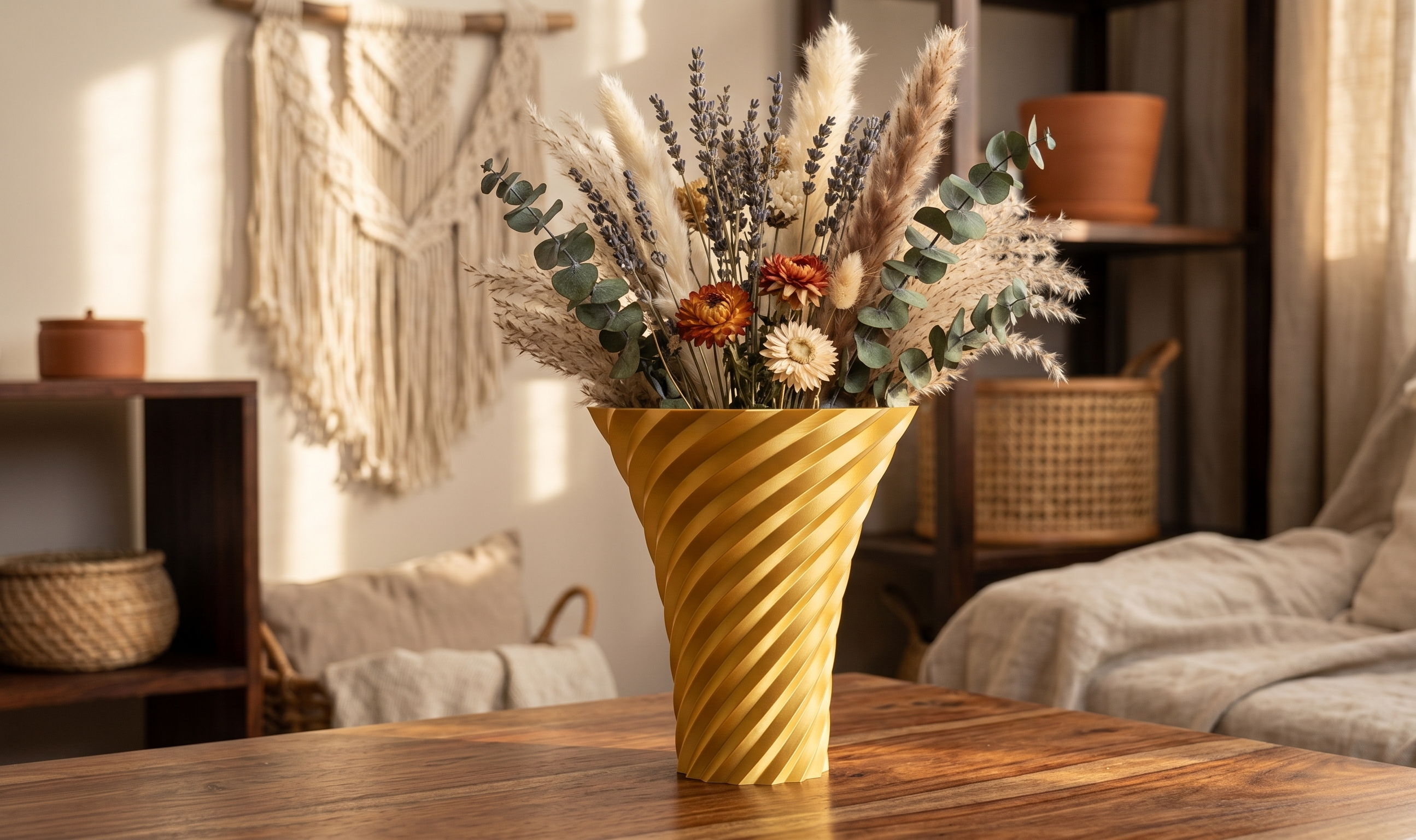 Modern Flared Gold Spiral Vase