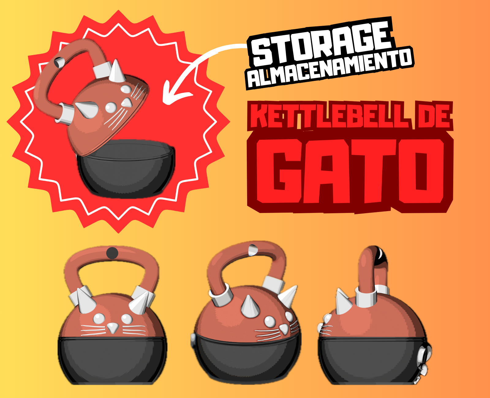 Cat Kettlebell Keychain - Pesa rusa de gato