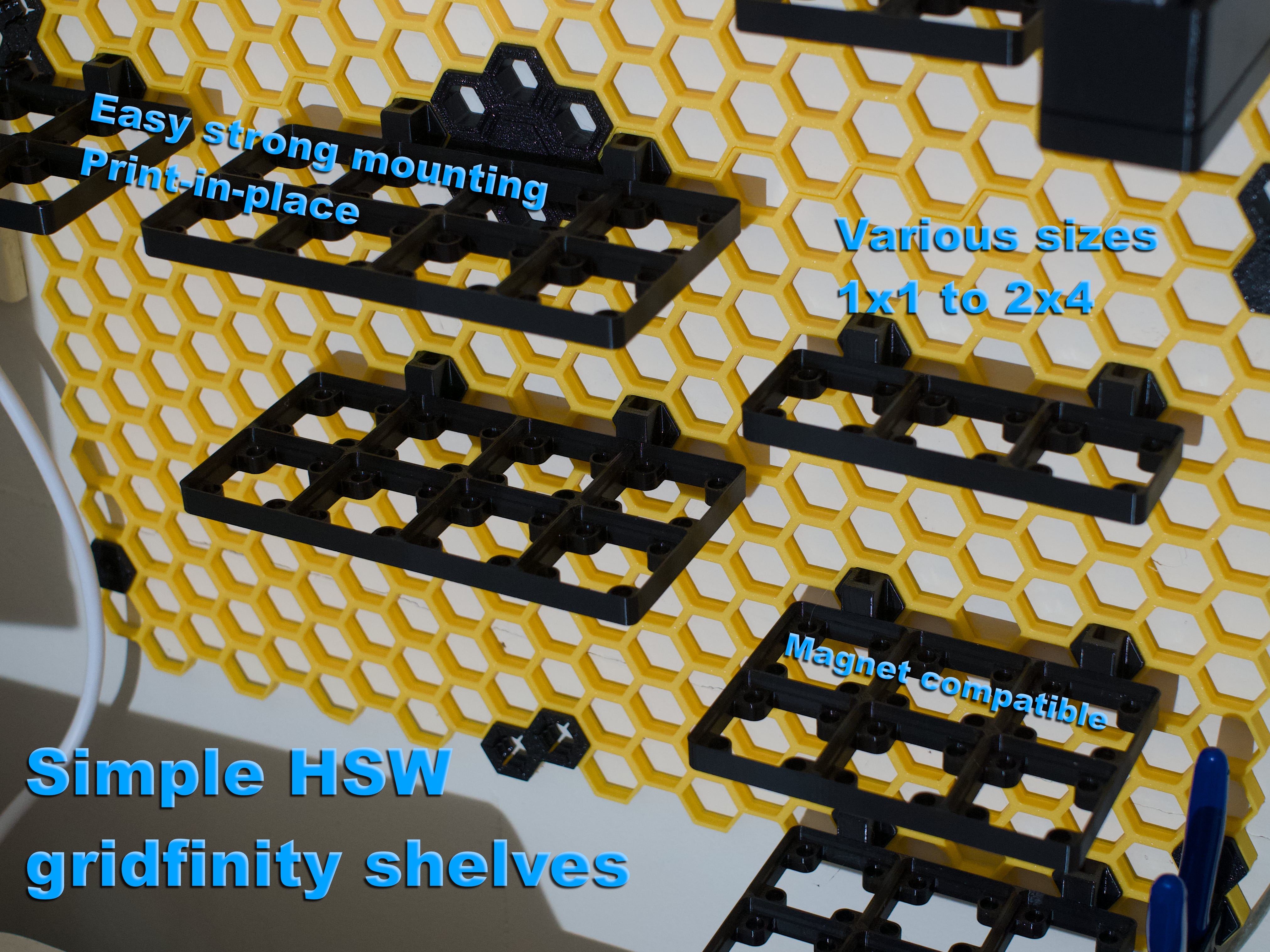 Honeycomb storage wall Gridfinity shelves