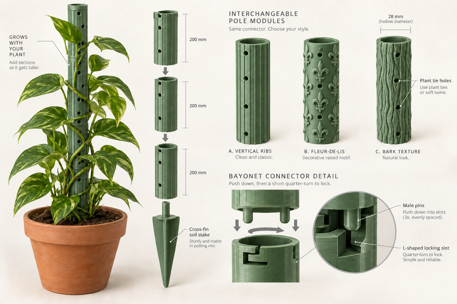 Modular Fleur-de-lis Moss Pole / Plant Climbing Tower