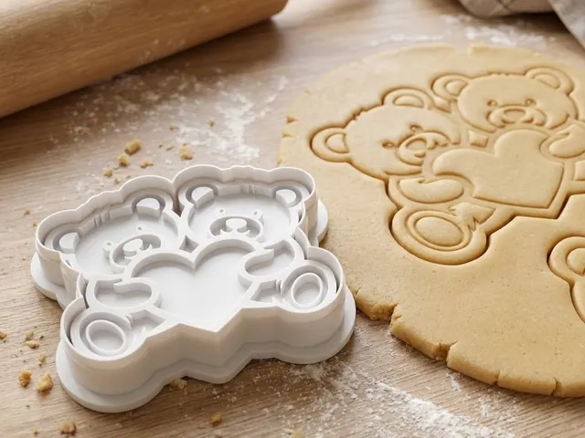 Two Lovely Bears Holding A Heart Cookie Cutter And Stamp