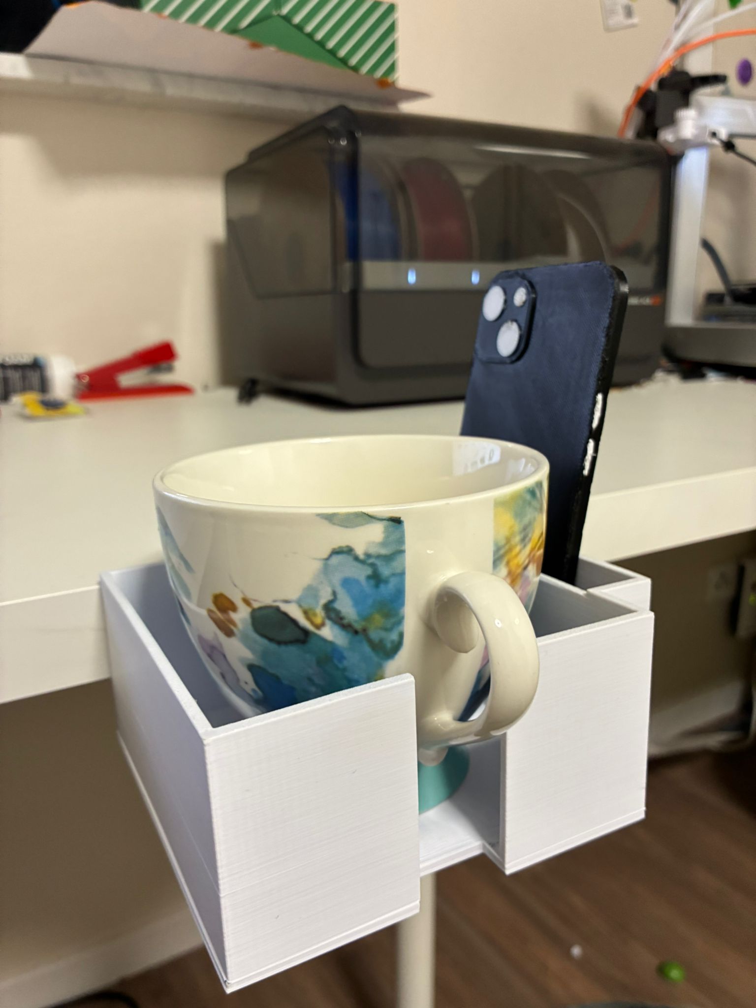 desk cupholder for phone and mug (clamp on any sized desk)