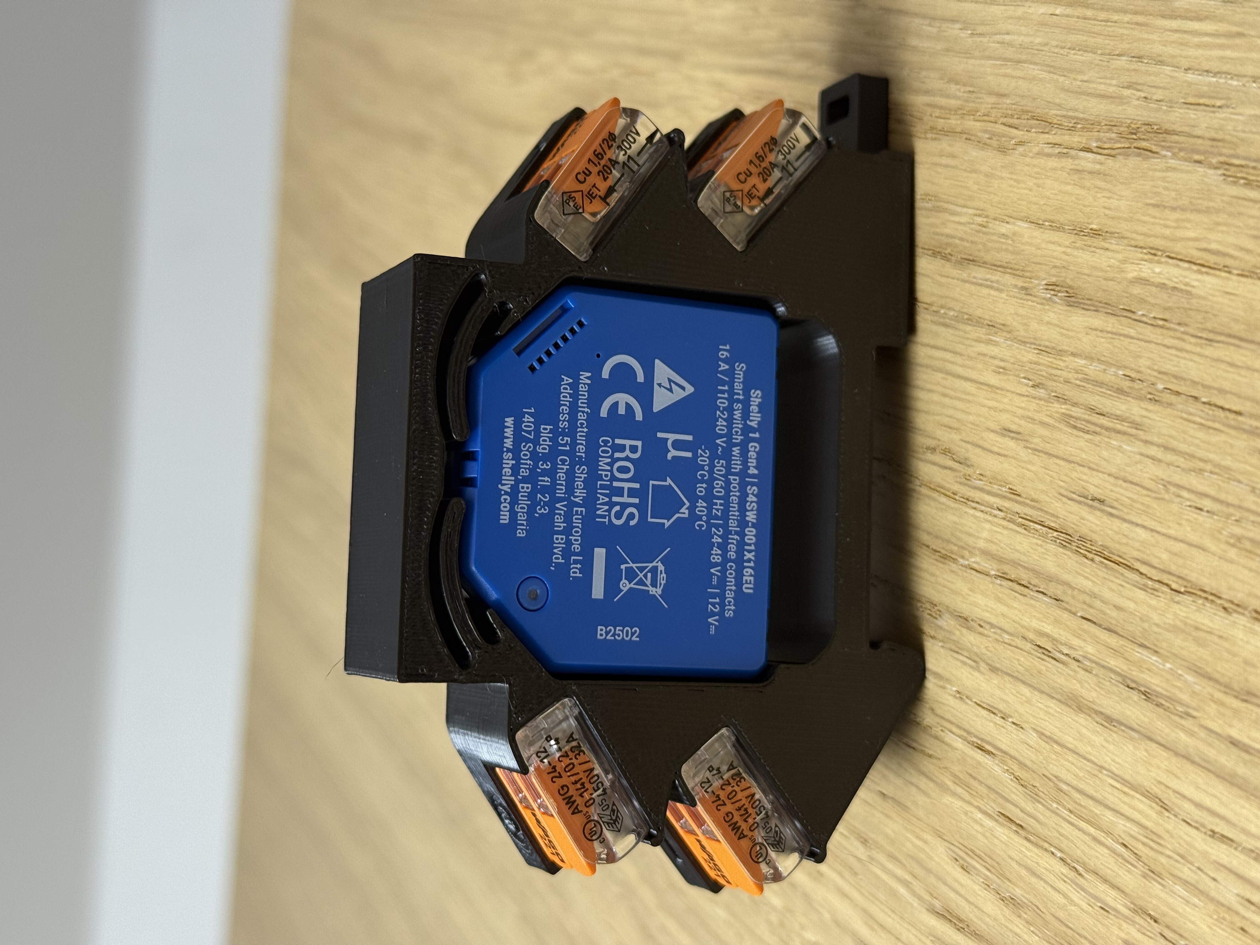 Shelly 1 Gen 4 DIN Mount with Wago 221 Terminals and I/O Labels
