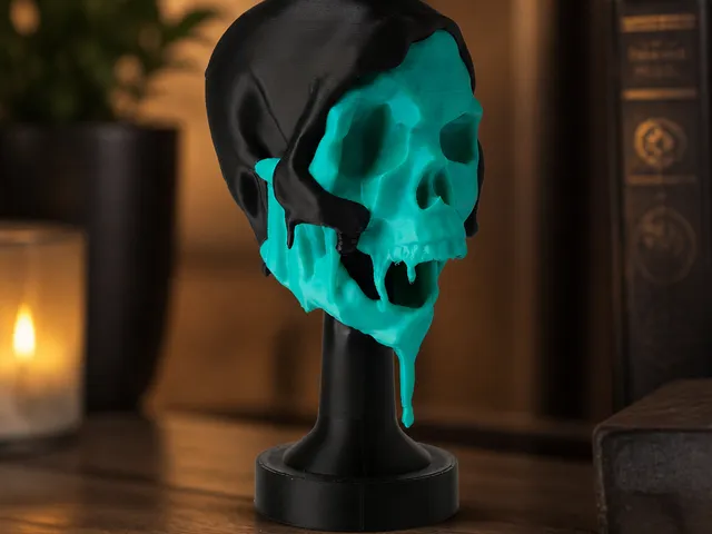 Melting Skull Sculpture - Gothic Horror Decor on Stand