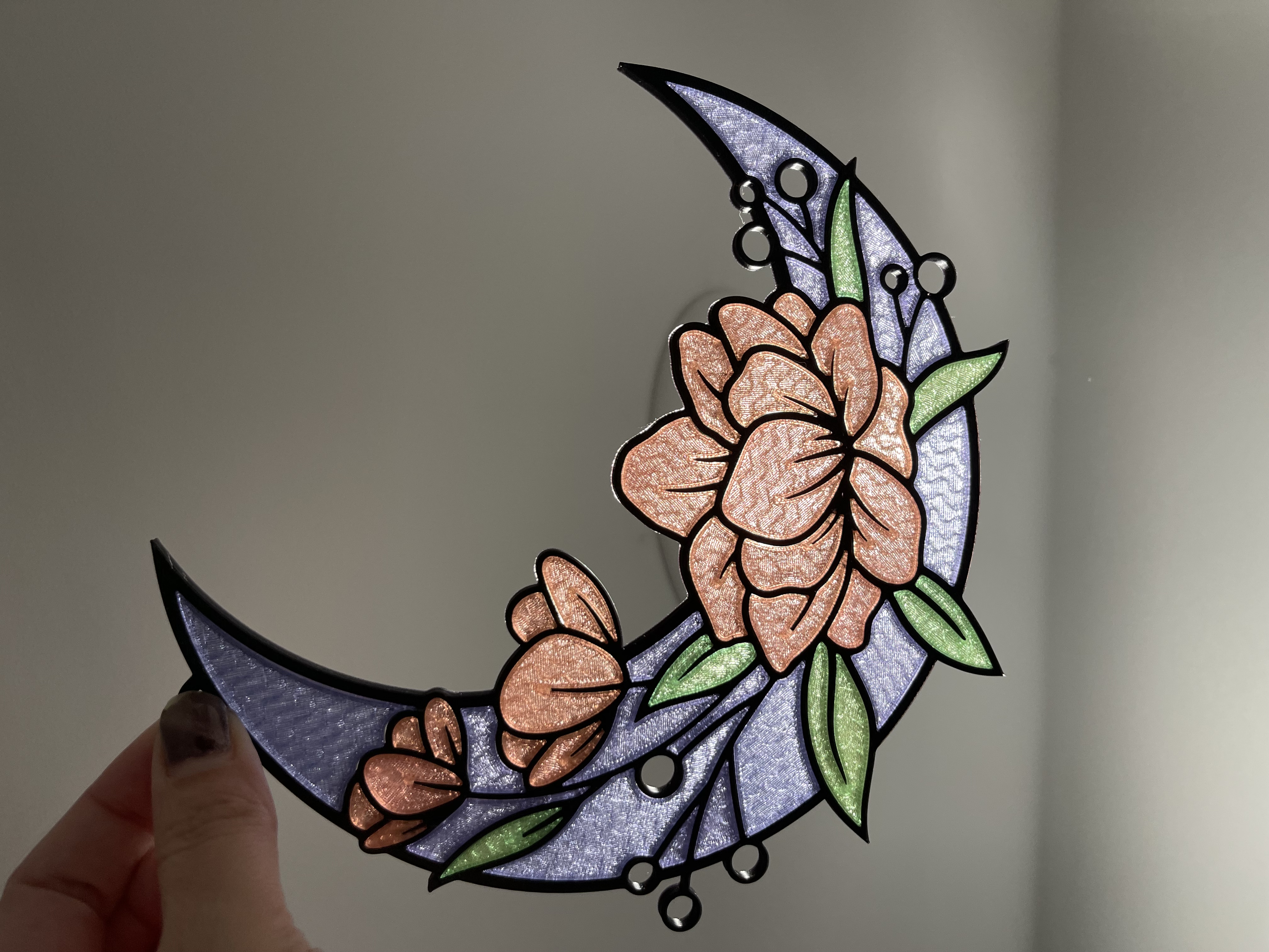Moonflower Suncatcher – Snap-Fit Crescent Window Decor