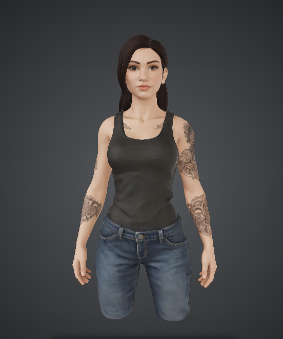 Realistic Tattooed Female Bust – Modern Casual Character