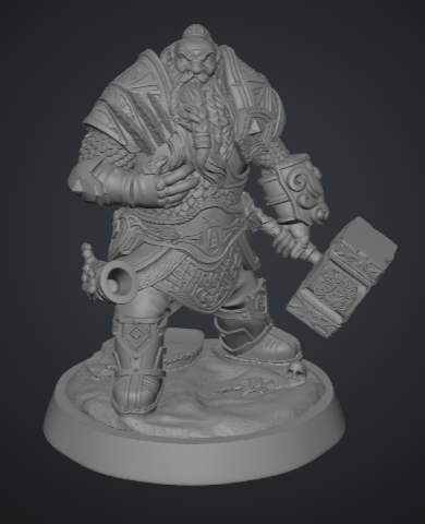 Dwarf warrior with 1 Warhammer 3D model by AdventVR