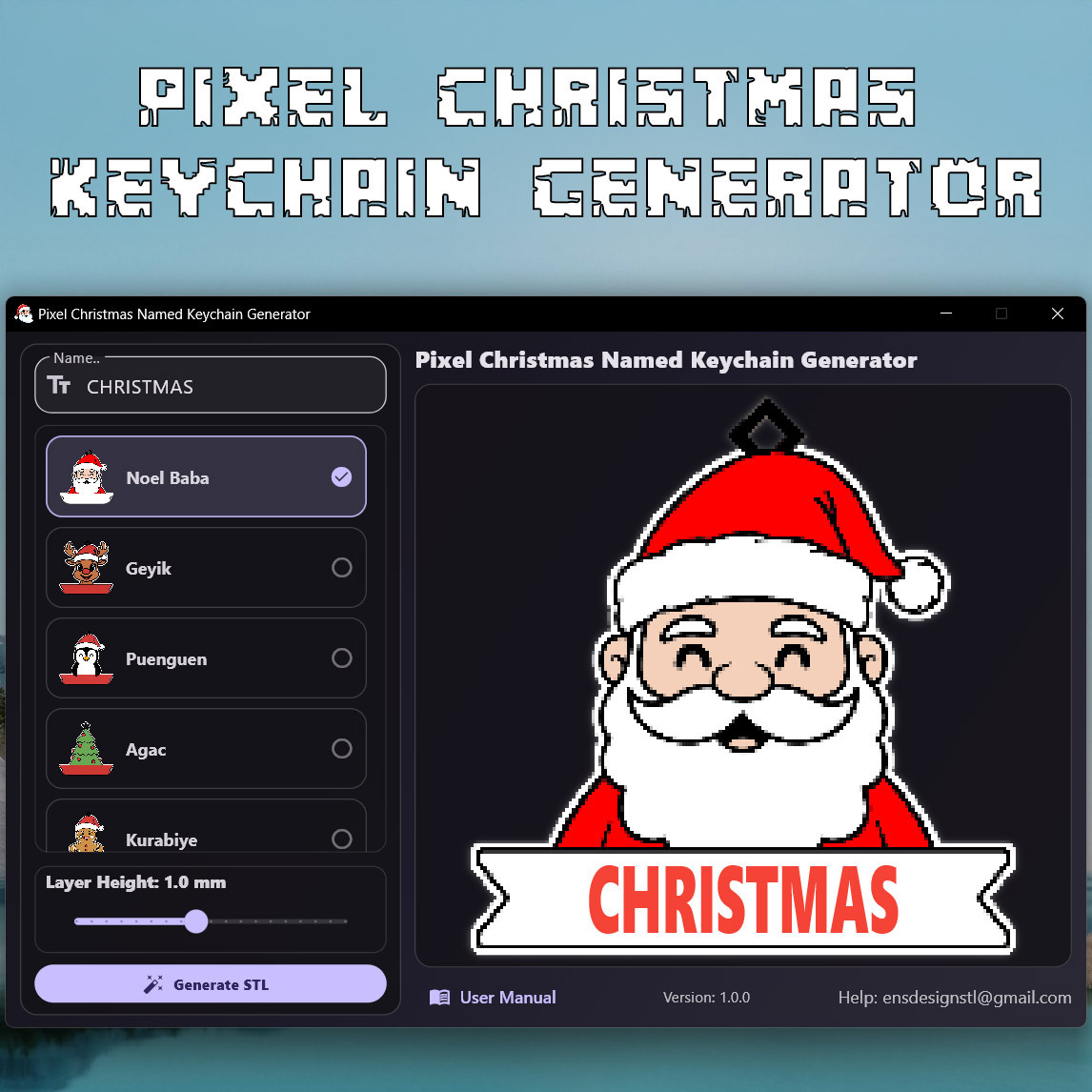 Pixel Christmas Named Keychain Generator