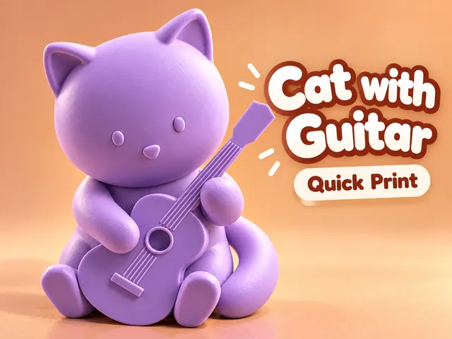 Cat with Guitar – Cute Mini Figure | Quick Print