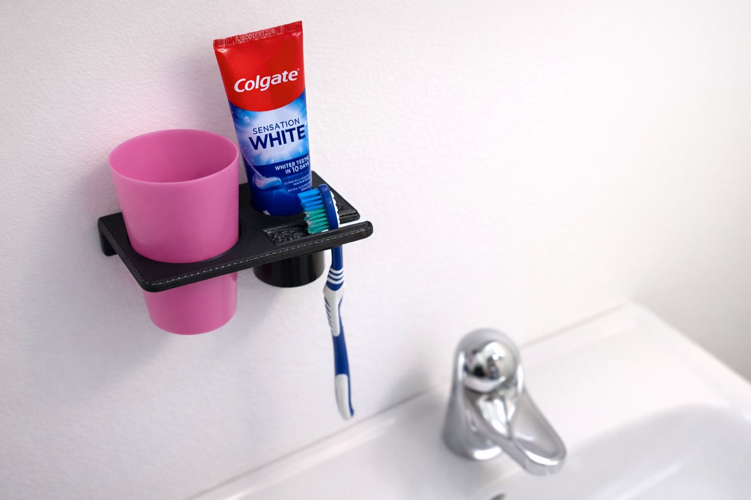 Wall Mounted Bathroom Organizer Set – Toothbrush, Toothpaste & Press-Fit Cup