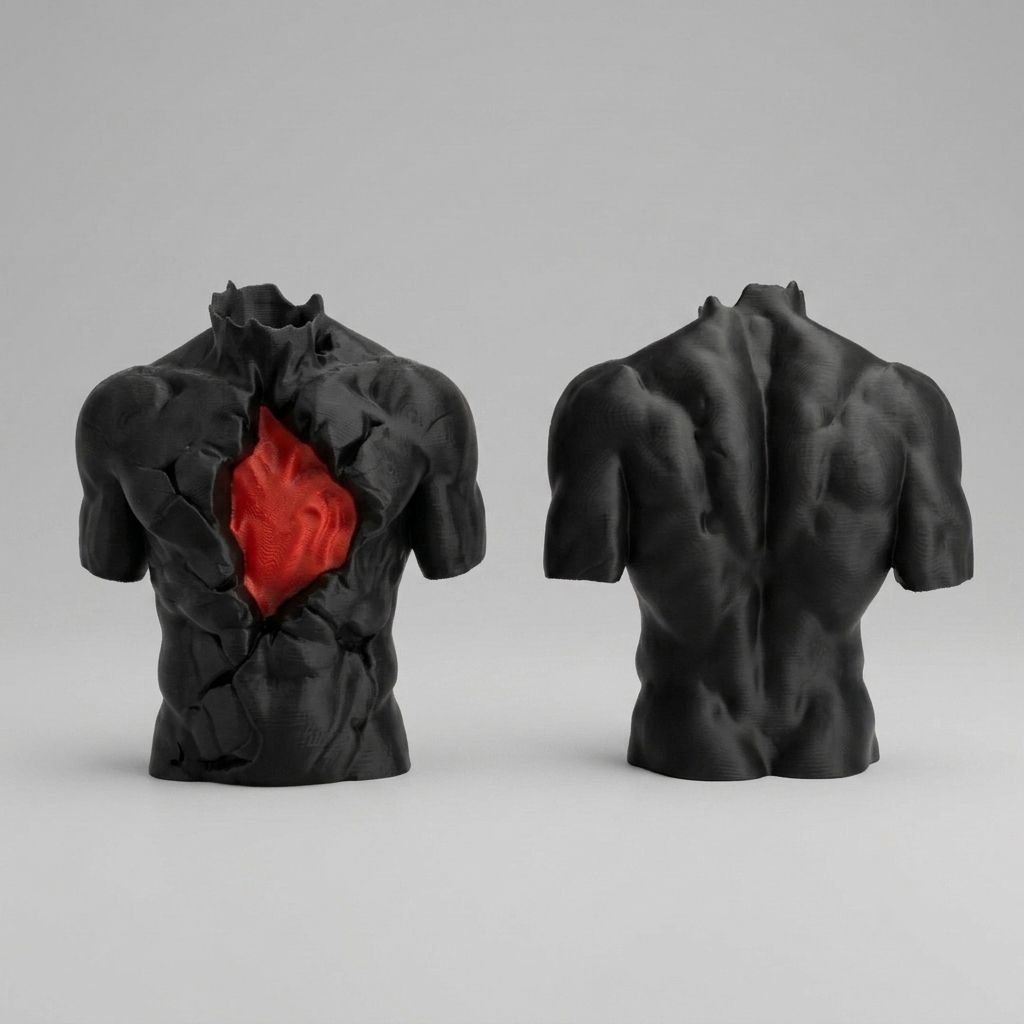Anatomical Torso Bust Sculpture | Heart in Chest Statue | Dark Academia Room Decor | Gothic Romantic Gift | 3D Printed Male Torso Art