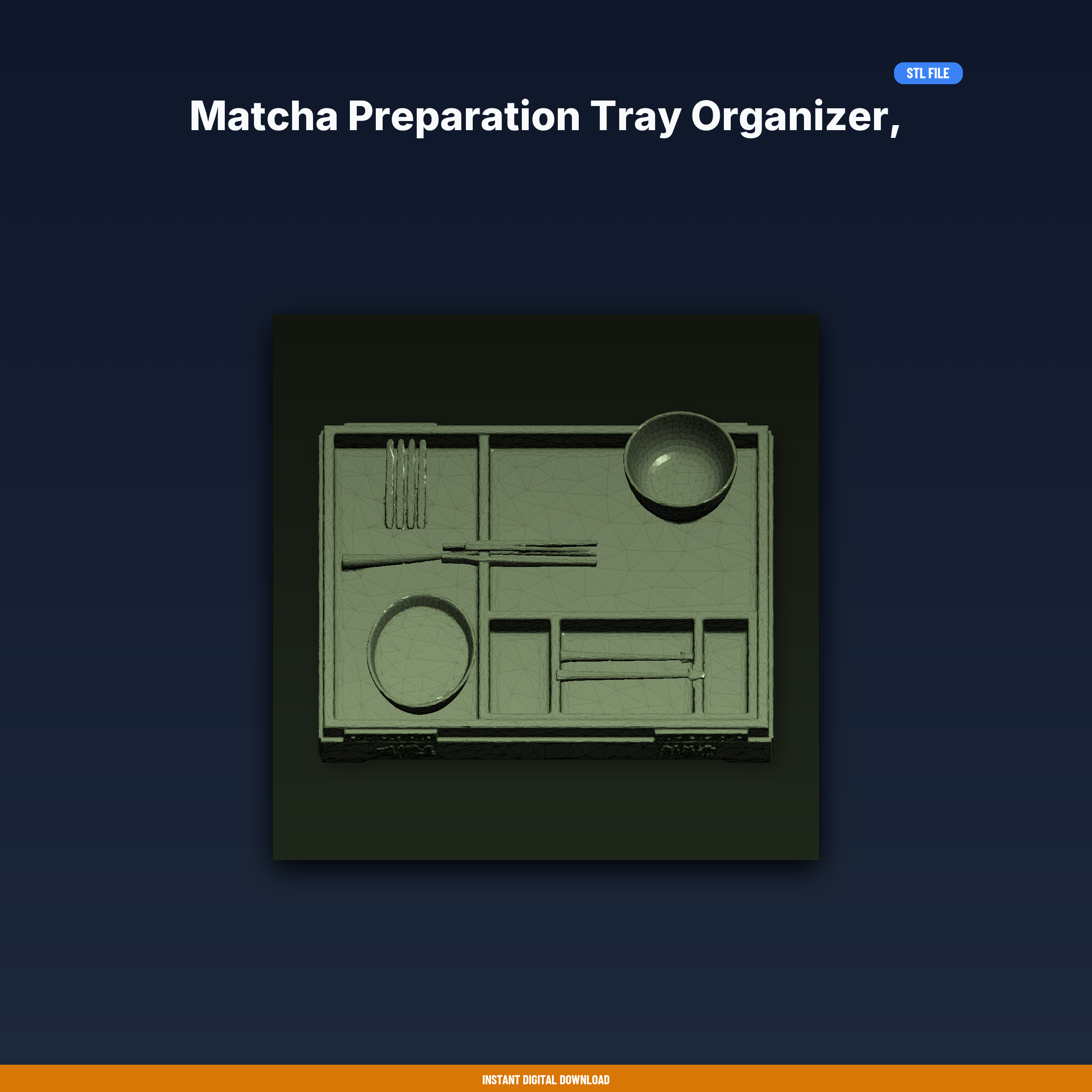 Matcha Preparation Tray Organizer, Holds All Tools, Tea Ceremony - 3D Printable STL File