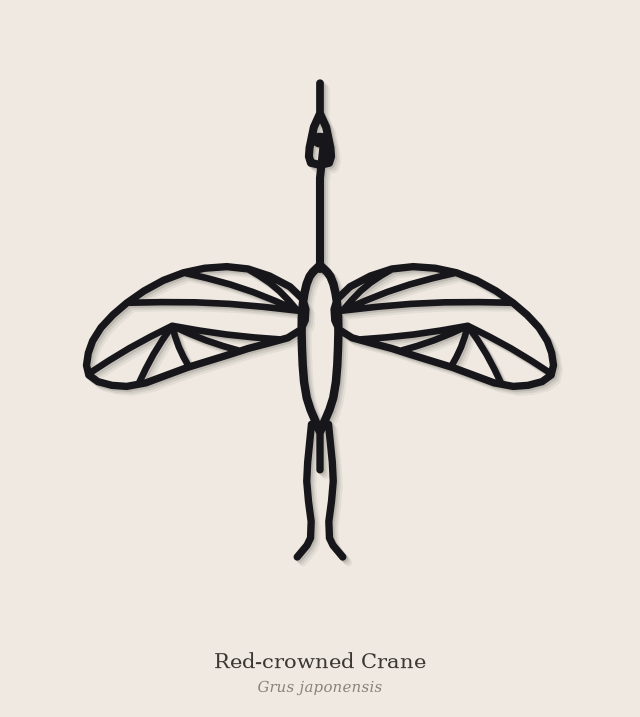 Geometric Crane Wall Art | Red-crowned Crane Line Art | No Supports