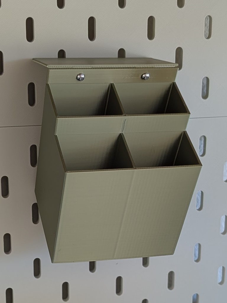 Desk/Workbench Items Bin - Skadis compatible, 4 Compartment, 80 mm Wide x 100 mm Tall x 64 mm Deep