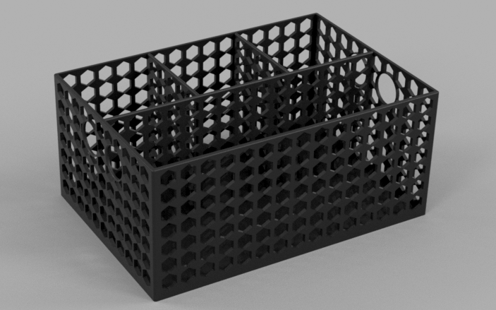 Hex Storage Crate / Utensil Holder (with dividers) 240mm x 165mm x 108mm