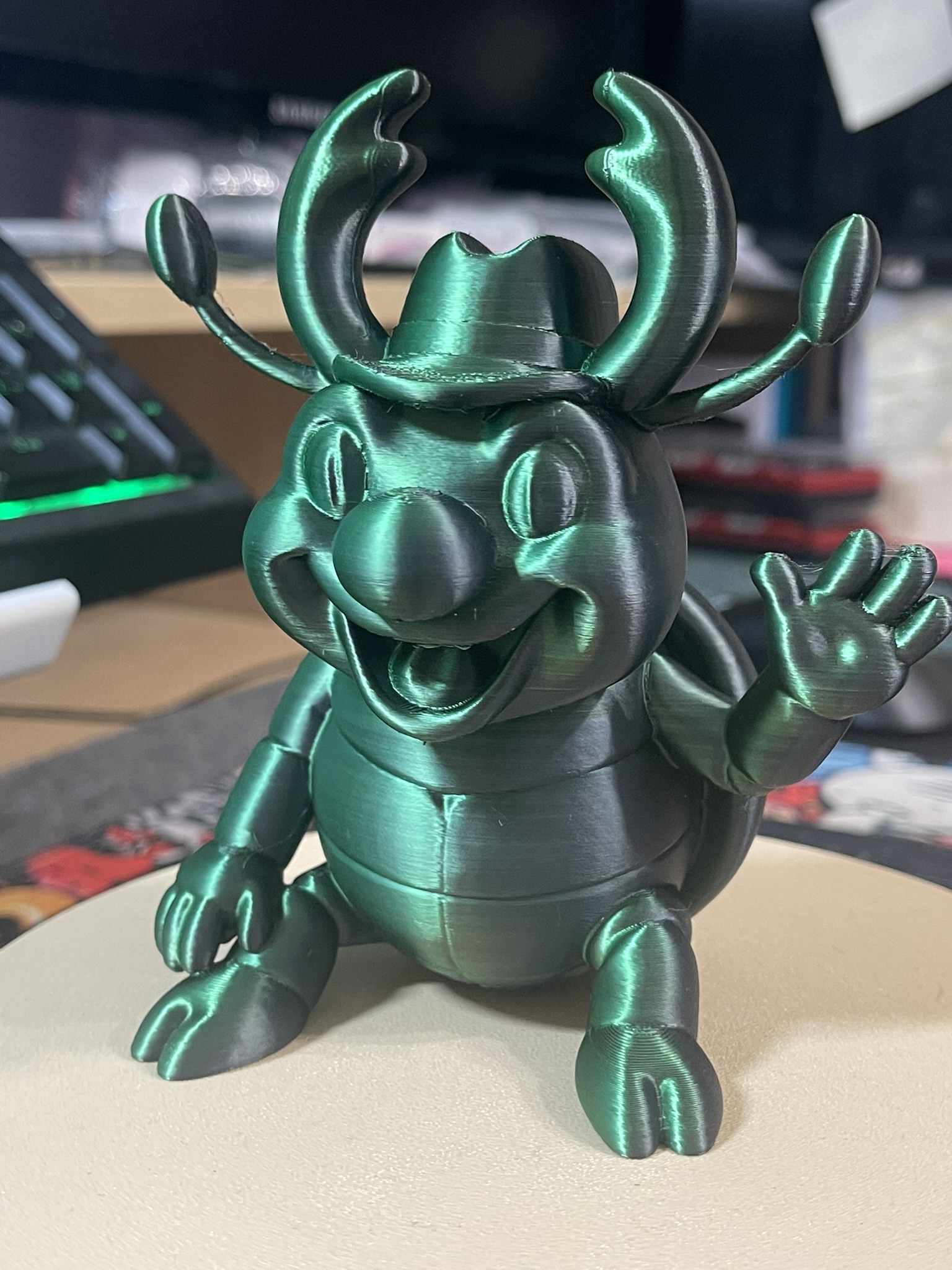 Cartoon-Style Stag Beetle with Hat