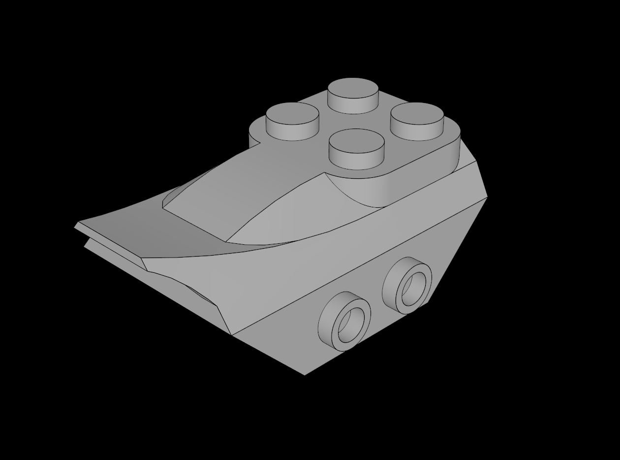 Lego Compatible (79897.dat) Slope Brick Curved  2 x  4 x  0.667 with Fin and 4 Studs and 2 Hollow Studs on Sides