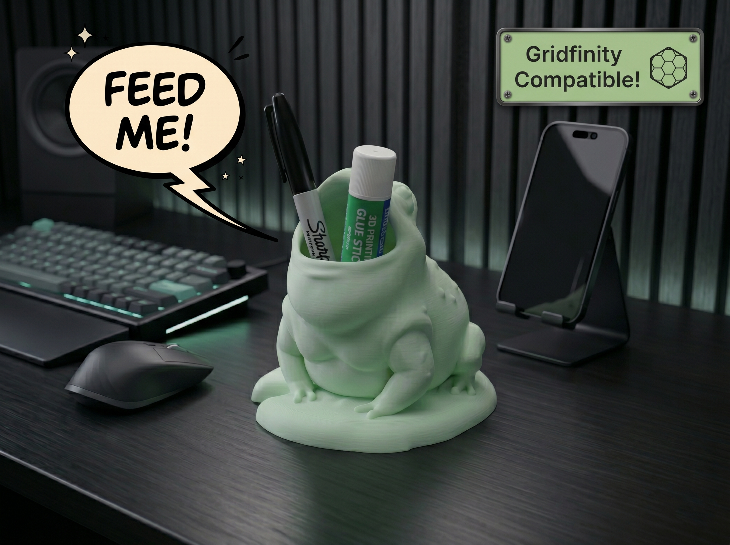 Kawaii Chonky Frog - Gridfinity Desktop Bin