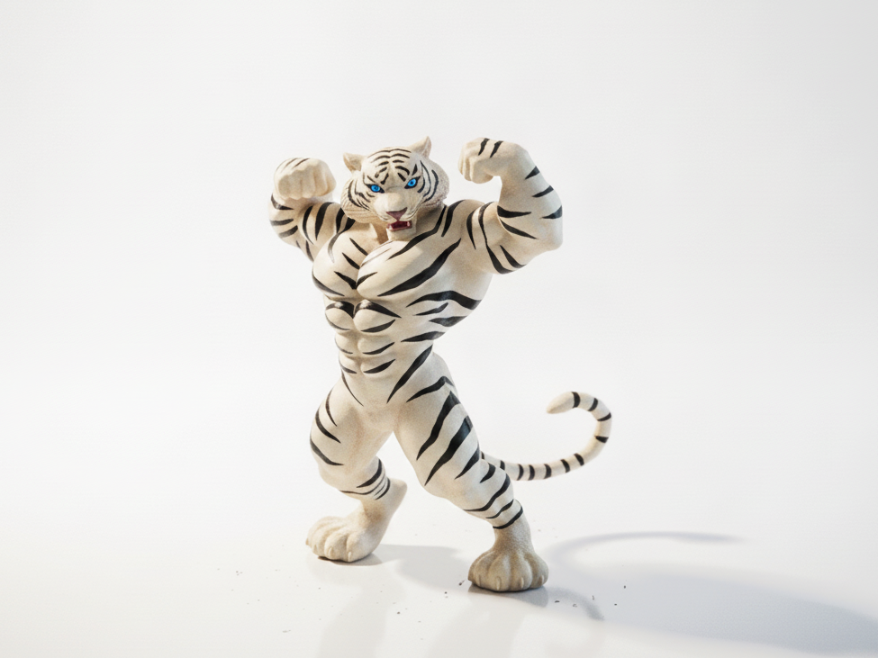 Buff Tiger Figurine Muscular Character 3D Printable