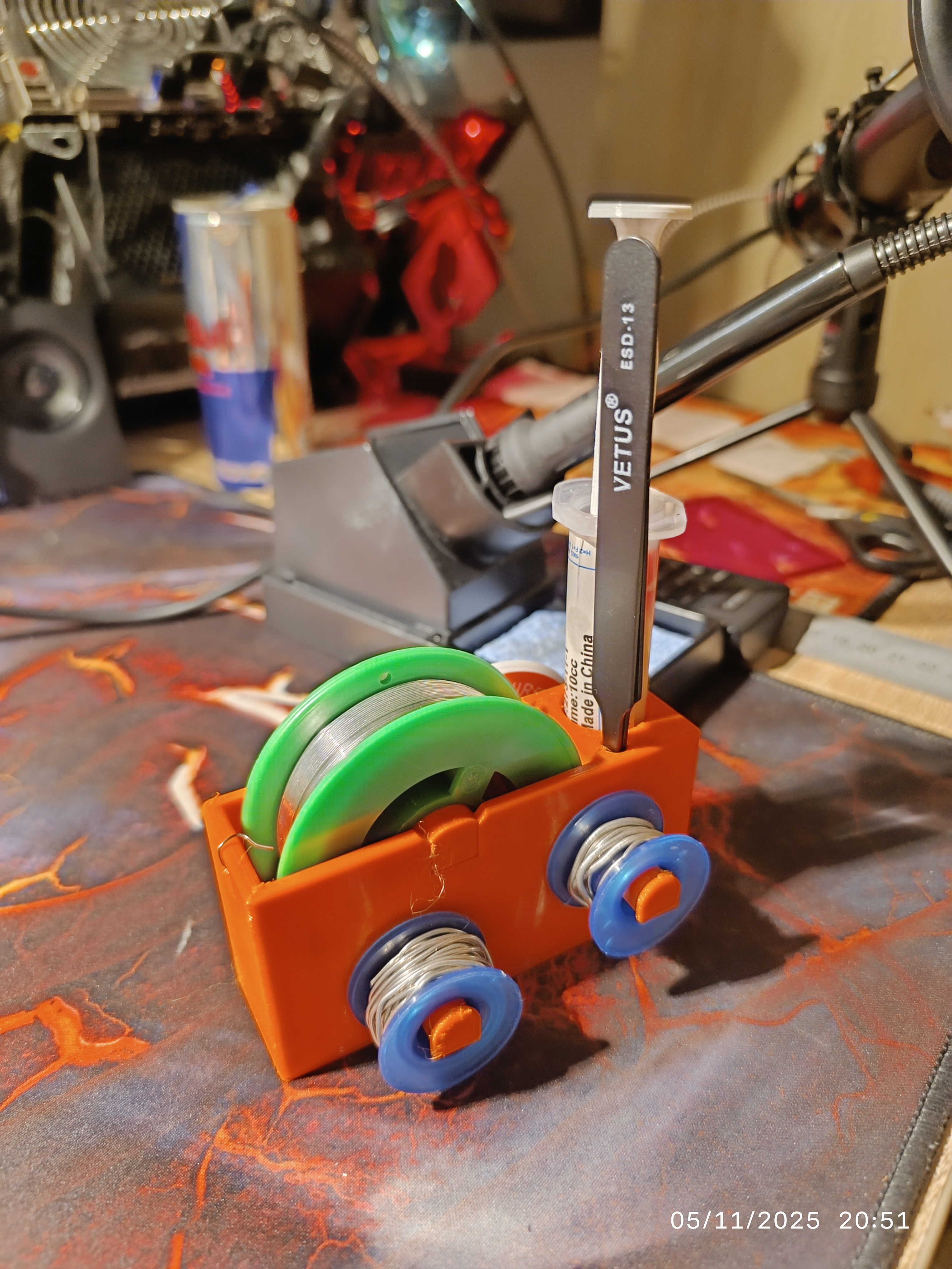 Solder Spool (100g) Holder with Flux, Tweezers, Desolder wire & Smaller spool holder
