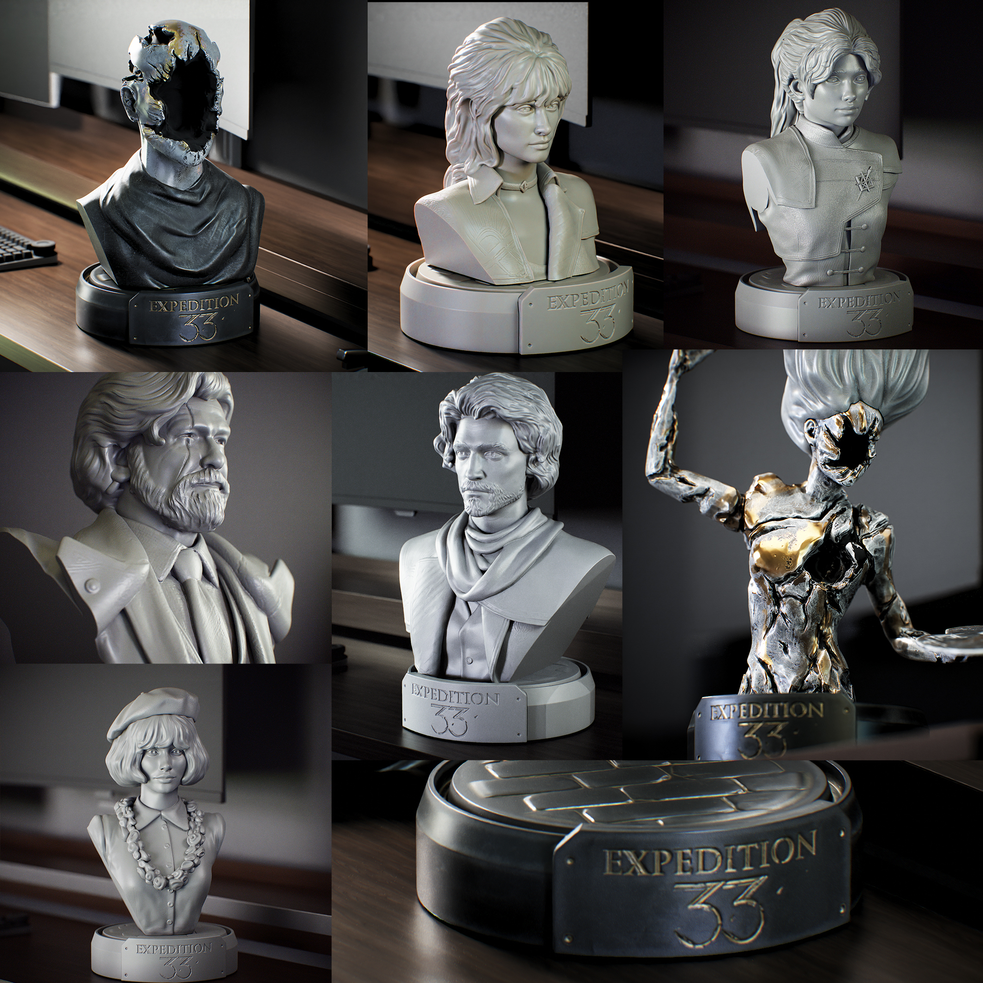 Busts Megapack Expedition 33 Clair Obscur - Lune - Sophie - Curator - Renoir - Maelle - Gustave - Sciel - The Paintress