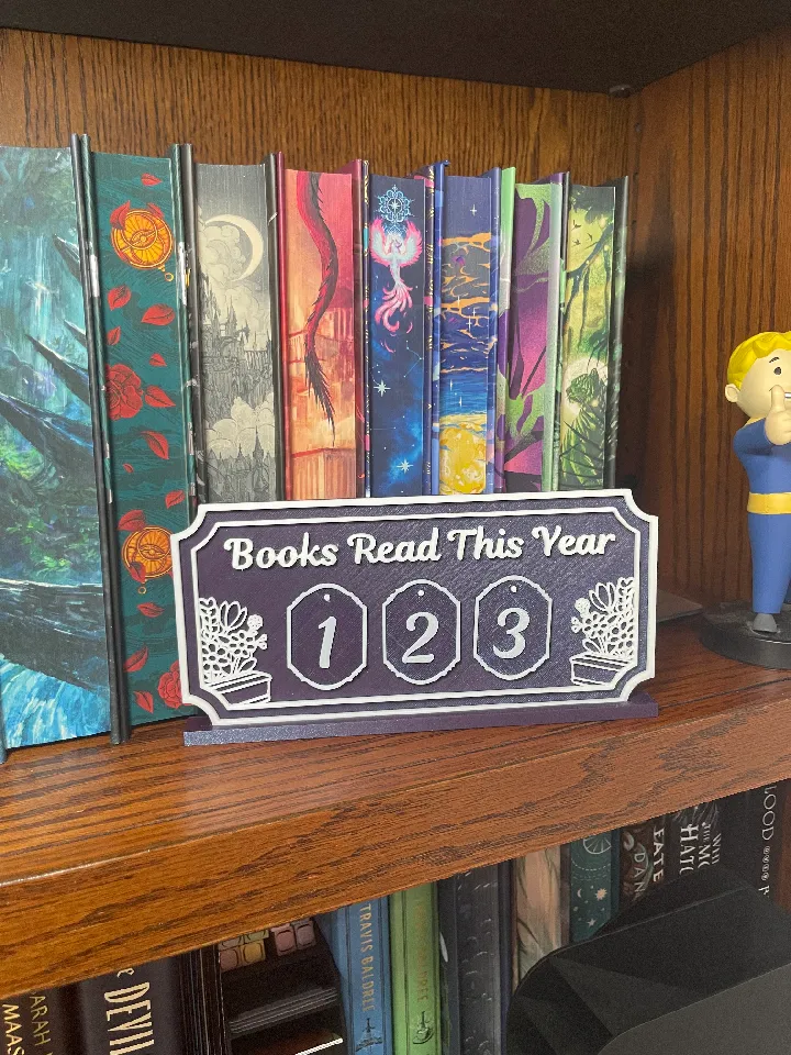 Books Read This Year Tracker - Hars hangende digitale leestimer, 3D-geprinte boekvormige bladwijzerhouder met nummerkaart voor lezers, leraren, schrijvers en bibliotheekliefhebbers (blauw