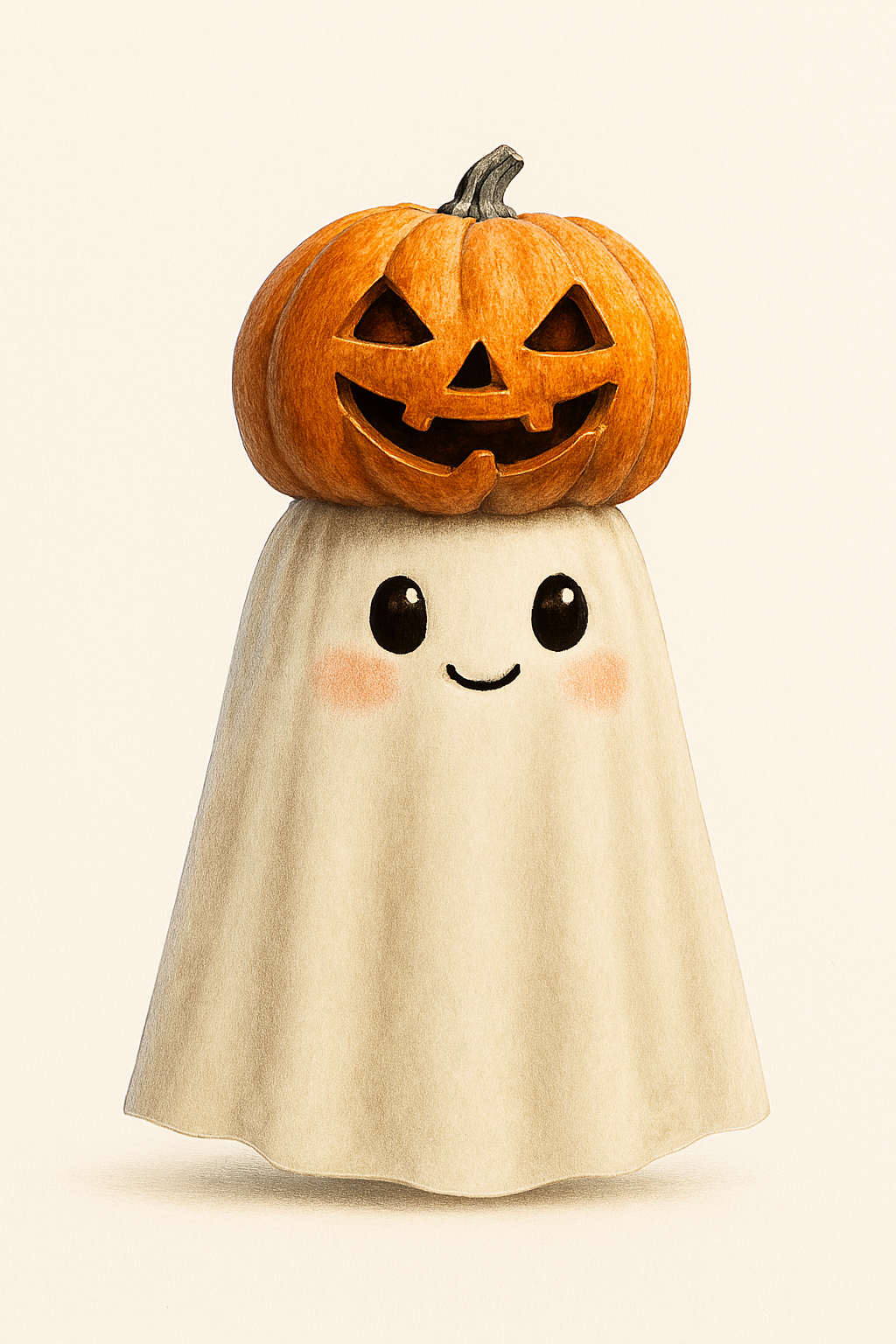 Roztomilý halloweenský duch s dýní na hlavě/ cute halloween ghost with pumpkin on the head