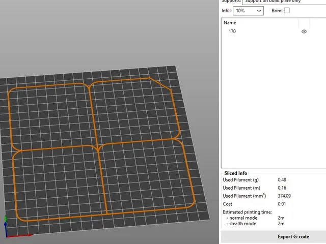 Bedleveling (170mm needs 2 min. and 0.46gr. Filament)