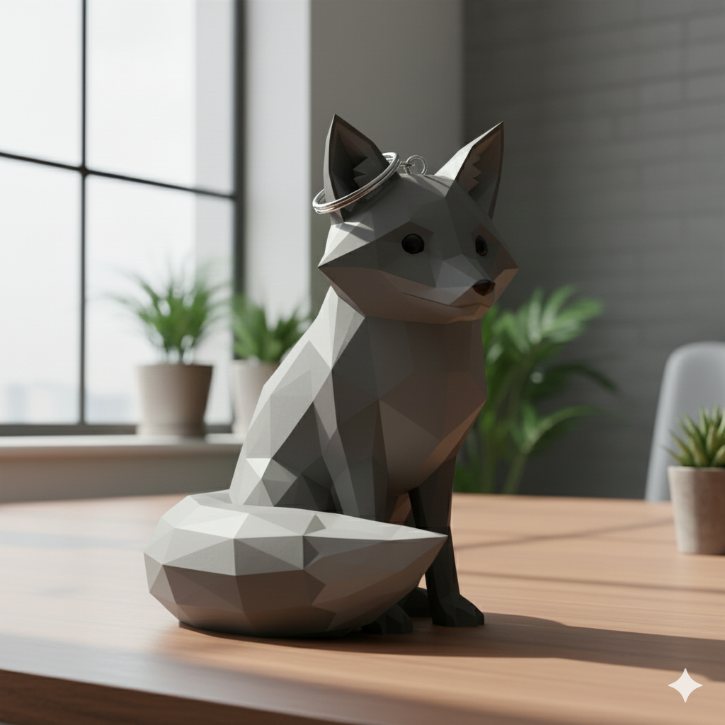 Low-Poly Geometric Fox Keychain