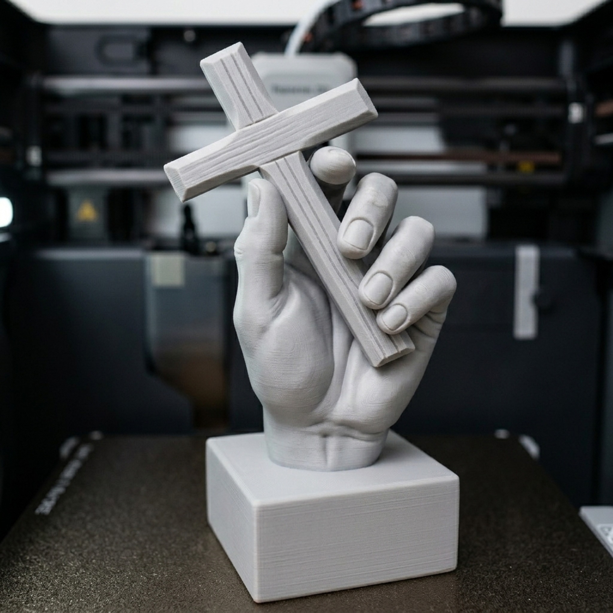 Hand Holding Cross Sculpture