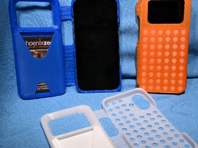 TPU folding wallet case for iPhone16 and iPhone16 Pro, holds 6 credit cards, MagSafe, doesn't block camera when opened [OpenSCAD] [Updated]