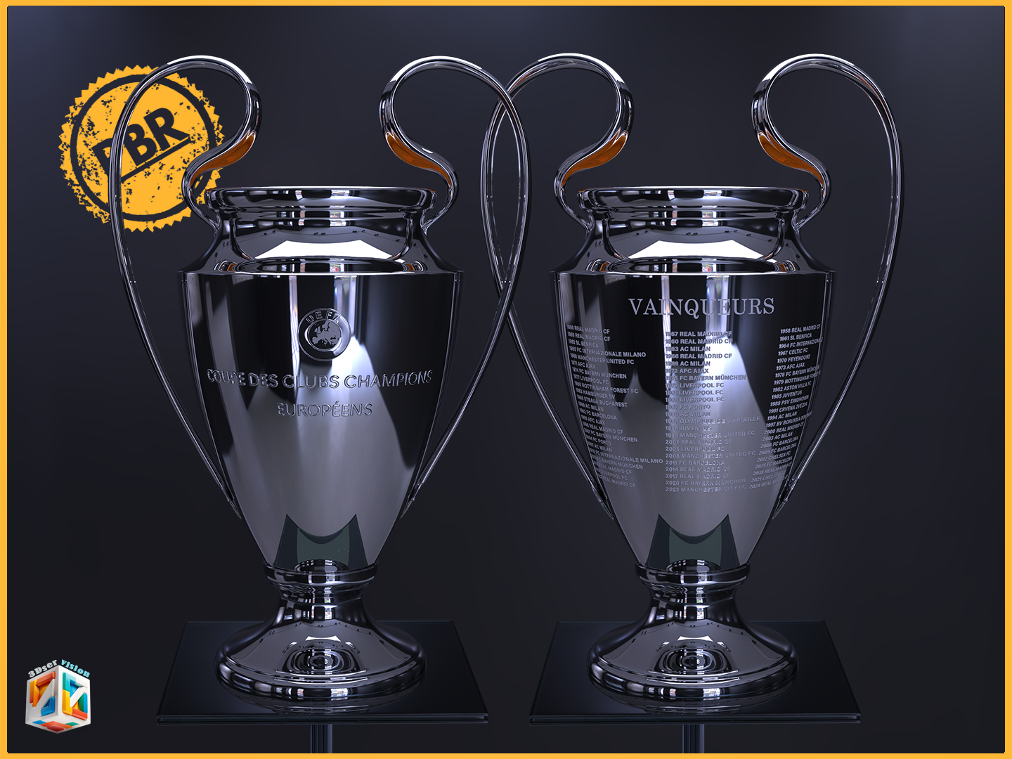 Champions league trophy award– Printable STL (Engraved & Clean Versions)