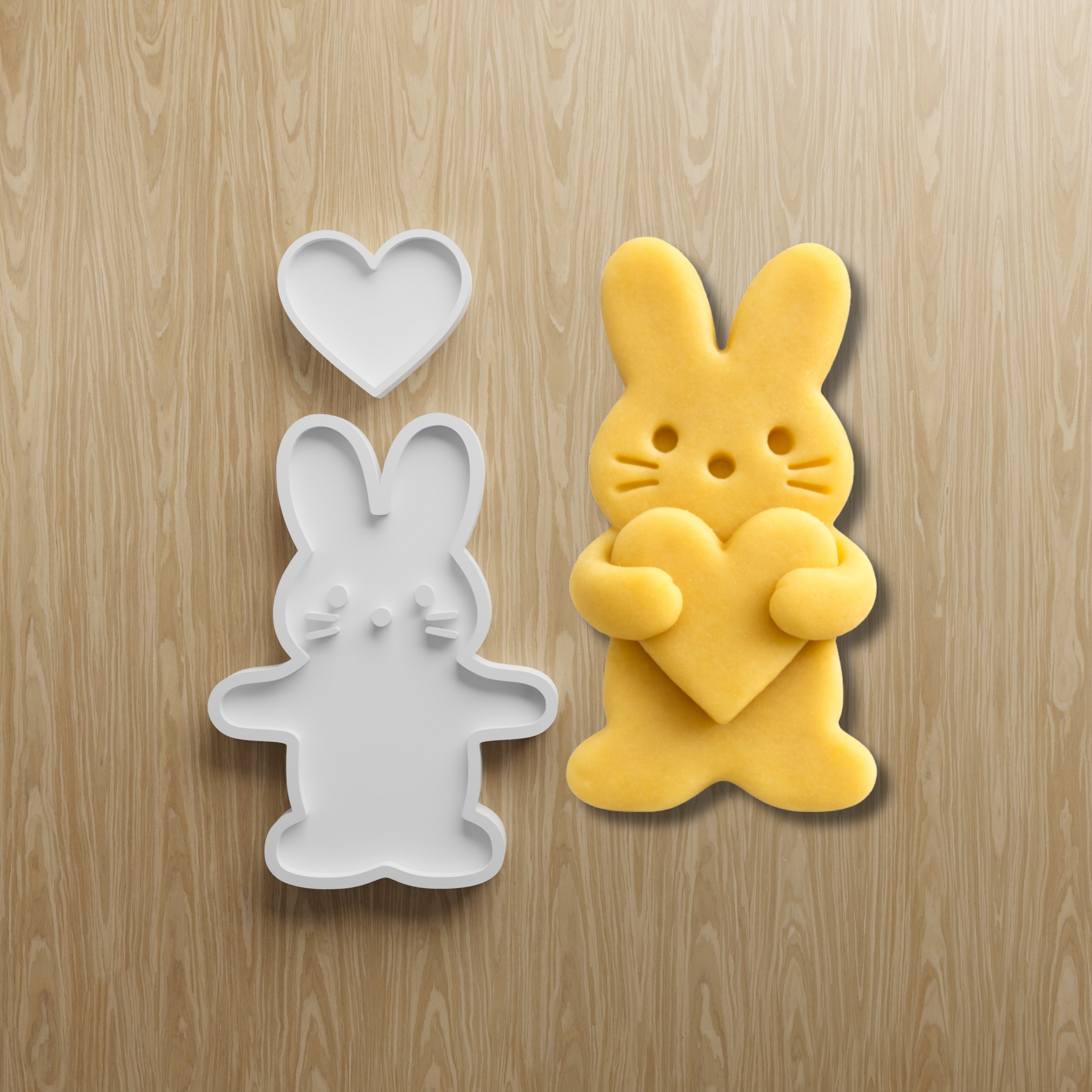 Bunny Holding Heart Cookie Cutter STL Set | Cute Rabbit Fondant Cutter | 3D Printable